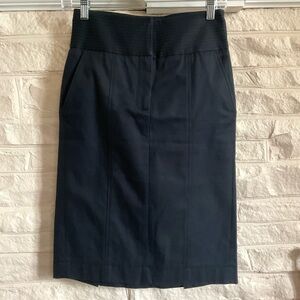 BURBERRY LONDON Solid Black Cotton Pencil Skirt, High Cinched Waist, Pockets, 2